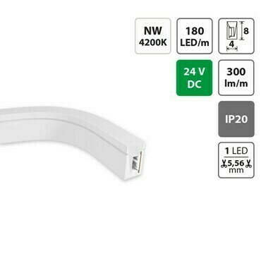 LED Neon MC LED 4x8mm SB/W/CV/FC, NW, 10W/m, DC 24V, 4000K, 300 lm/m, CRI 90, IP20, modul 5,56mm