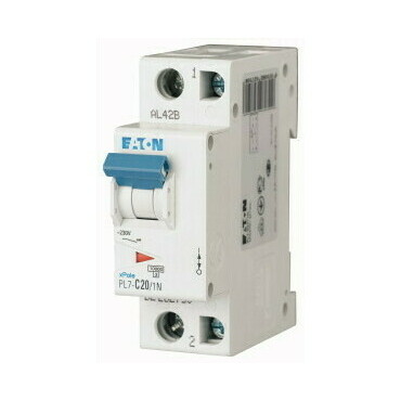 Jistič dvoupolový EATON 262741 PL7-B20/1N PL7, char B, 1+N-pólový, Icn=10kA, In=20A