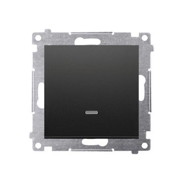 Spínač jednopólový SIMON DW1L.01/49, s orientačním LED podsvětlením, řazení 1So, černá mat. metalíza
