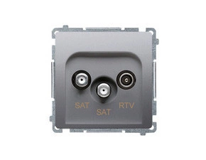 Zásuvka anténní SIMON BMZAR+SAT3.1-P2.01/43, SAT+SAT+RTV, SAT: 5–2400 MHz, RTV:5–862 MHz, stříbrná