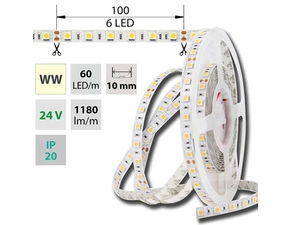 LED pásek MC LED SMD5050 WW, 60LED/m, 14,4W/m, DC 24V, 1152lm/m, IP20, 10mm, 5m