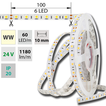 LED pásek MC LED SMD5050 WW, 60LED/m, 14,4W/m, DC 24V, 1152lm/m, IP20, 10mm, 5m