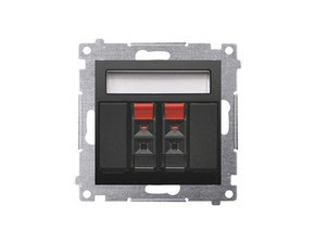 Zásuvka reproduktorová SIMON DGL32.01/49, 2 násobná s popisným polem, černá matná metalizovaná