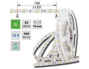 LED pásek MC LED SMD5050 G, 30LED/m, 7,2W/m, 360lm/m, IP20, DC 12V, 10mm, 5m