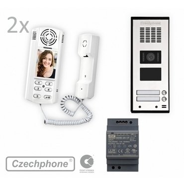 Videosada Czechphone MELODY VILLA na zeď pro 2 rodiny: 2x domovní videotelefon Verona, zvonkové tabl