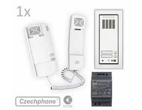 Sada Czechphone DUO Standard GENOVA do zdi pro 1 rodinu: 1x domovní telefon, zvonkové tablo do zdi v