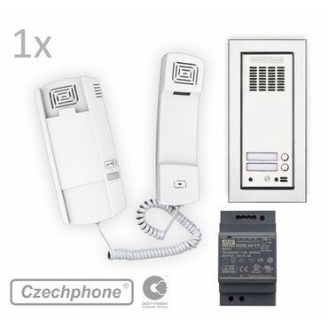 Sada Czechphone DUO Standard GENOVA do zdi pro 1 rodinu: 1x domovní telefon, zvonkové tablo do zdi v