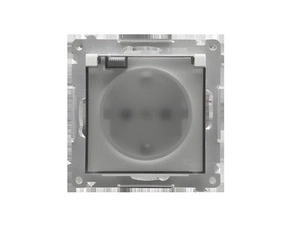 Zásuvka Schuko SIMON 55 TGSZ1BCZ.01/114A, IP44, víčko transp., 16A/250V~, bezšr., světle šedá mat