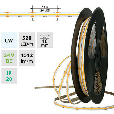 LED pásek MC LED COB CW, 528LED/m, 14W/m, DC 24V, 1512lm/m, CRI90, IP20, modul 45,5mm, 10mm, 5m