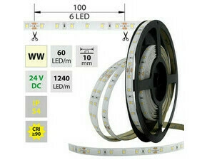 LED pásek MC LED SMD2835 WW, 60LED/m, 14,4W/m, 1152lm/m, IP54, DC 24V, 10mm, 5m