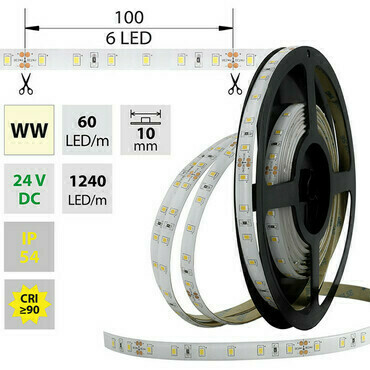 LED pásek MC LED SMD2835 WW, 60LED/m, 14,4W/m, 1152lm/m, IP54, DC 24V, 10mm, 5m