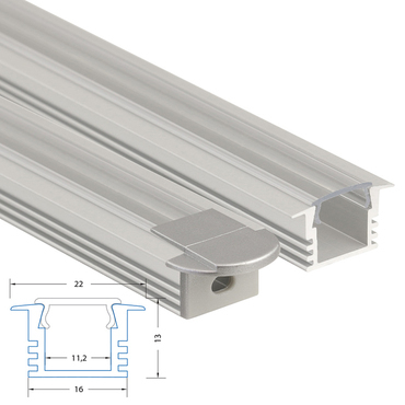 Profil vestavný MC LED VL, 22x13 mm, včetně čirého difuzoru, 1 m