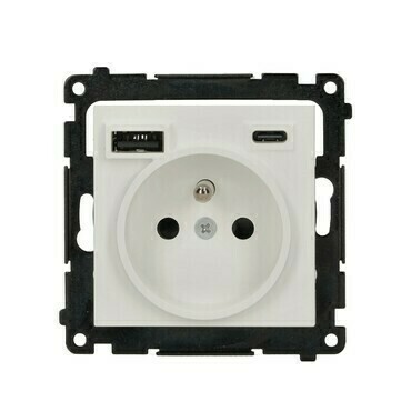 SIMON TGZ1ZUSB2CA.01/111 Zásuvka silová 1 typ E s 2 USB nabíječkou typ A+C, 16 A/250 V~, šroubové, b