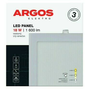 ARGOS LED panel vestavný, čtverec 18W 1600LM IP20 CCT - Bílá