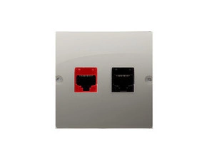Zásuvka datová SIMON BASIC BM5T.02/29, RJ45 kat. 5e+telefonní RJ12 (přístroj s krytem), saténová