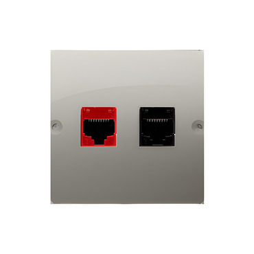 Zásuvka datová SIMON BASIC BM5T.02/29, RJ45 kat. 5e+telefonní RJ12 (přístroj s krytem), saténová
