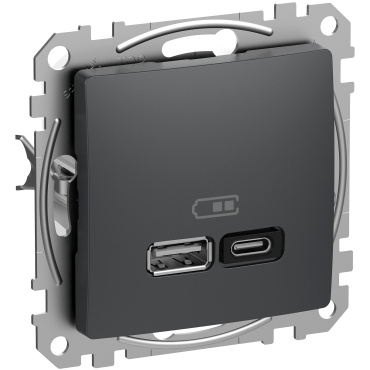 SCHN SDD114404 Sedna D/E - Dvojitá USB A+C rychlonabíječka 3A 45W, Antracit
