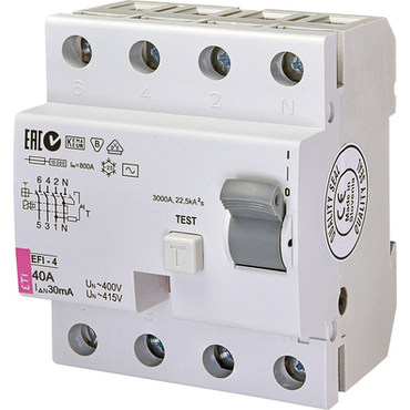 Chránič čtyřpolový ETI 002061612 proudový chránič, EFI-P4 AC 40/0.03