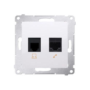Zásuvka datová SIMON D5T.01/11, RJ45 kat. 5e+telefonní RJ12 (přístroj s krytem), bílá