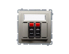 Zásuvka reproduktorová SIMON BMGL3.01/29, 2 násobná (přístroj s krytem), s popisným polem, saténová