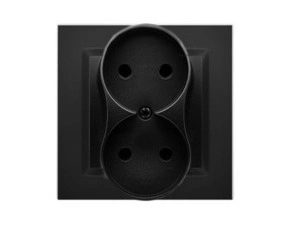 Zásuvka SIMON CG2/49, 2 násobná (přístroj s krytem), bez uzemnění, šroubové svorky, černá matná