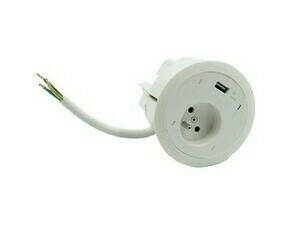 Vestavná stolní zásuvka: 1 zásuvka+USB nabíječka, připojení pomocí 15cm kabelu bez zástrčky, bílá