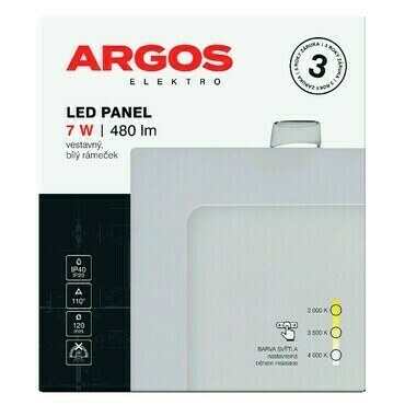 LED svítidlo vestavné ARGOS 7W, 480lm, IP40/20, CCT, čtvercové, bílé