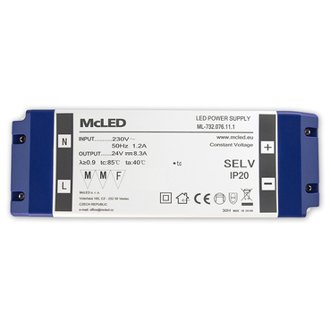 LED driver napěťový MC LED 200W, DC 24V/8,3A, IP20, plastové provedení se svorkovnicí
