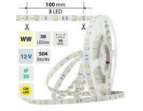 LED pásek MC LED SMD5050 WW, 30LED/m, 7,2W/m, 504lm/m, IP20, DC 12V, 10mm, 5m