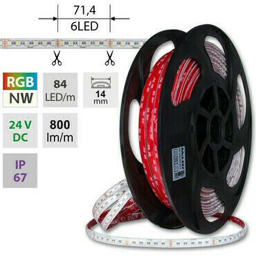LED pásek MC LED SMD5050 RGB + NW, 84LED/m, 15W/m, DC 24V, 800lm/m, IP67, 14mm, 5m