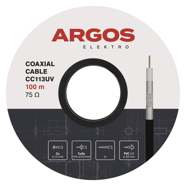 Kabel koaxiální ARGOS CC113UV, PVC, UV, vodič 1,13 mm, plášť 7,05 mm, venkovní, 100 m
