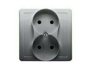 Zásuvka SIMON BMG2Z/21, 2 násobná, bez uzemnění, se clonkami, 16 A/250 V~, šroubové svorky, ocelová