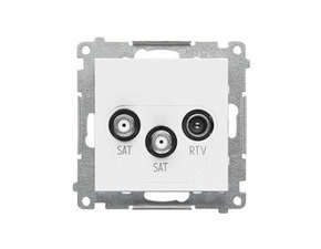 Zásuvka anténní SIMON TASK2.01/111, SAT+SAT+RTV koncová, 2x vstup: 5 MHz÷2, 4 GHz, bílá matná