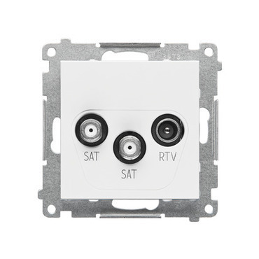 Zásuvka anténní SIMON TASK2.01/111, SAT+SAT+RTV koncová, 2x vstup: 5 MHz÷2, 4 GHz, bílá matná