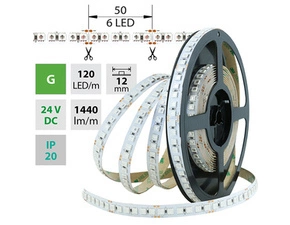 LED pásek MC LED SMD5050 G, 120LED/m, 28,8W/m, 1440lm/m, IP20, DC 24V, 12mm, 5m
