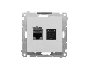 Zásuvka datová SIMON T62E.01/143, 2násobná stíněná RJ45 kat.6 s protiprachovou clonkou,hliníková mat