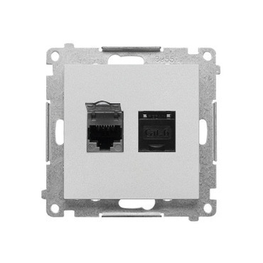 Zásuvka datová SIMON T62E.01/143, 2násobná stíněná RJ45 kat.6 s protiprachovou clonkou,hliníková mat