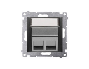 Kryt SIMON DKP2S.01/49, telefonní a datové 2 násobné zásuvky Keystone, zkosený, černá matná metalíza