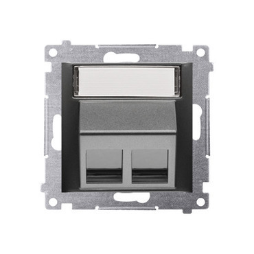 Kryt SIMON DKP2S.01/49, telefonní a datové 2 násobné zásuvky Keystone, zkosený, černá matná metalíza