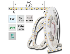 LED pásek MC LED SMD5050 CW, 60LED/m, 14,4W/m, DC 24V, 1515lm/m, IP20, 10mm, 50m