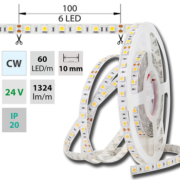 LED pásek MC LED SMD5050 CW, 60LED/m, 14,4W/m, DC 24V, 1515lm/m, IP20, 10mm, 50m