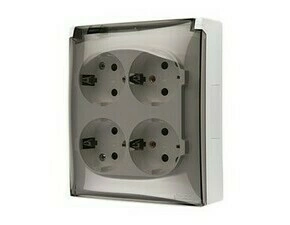Zásuvka Schuko SIMON AQUACLICK ACGSZ4/11A, 4 nás., IP44, cl., průhl. víčko, 16A/250V~, šr. sv., bílá