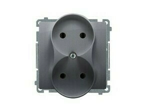 Zásuvka SIMON BMG2M.01/43, 2 násobná, bez uzemnění, 16 A/250 V~, šroubové svorky, stříbrná