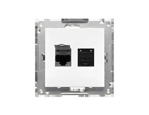 Zásuvka datová SIMON 55 T62.01/111, 2 násobná RJ45 kat. 6 s protiprachovou clonkou, bílá matná