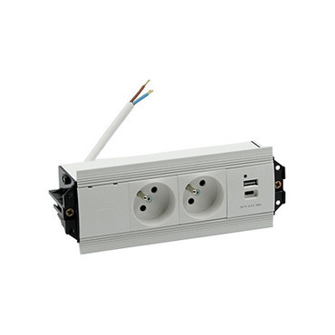SIMON 48530E20B000000-30 Mediaport Indesk: 2x 250 V typ E + USB nabíječka (typ C) kabel hliník bílá