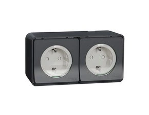 SCHN MUR36029 Mureva Styl - Kompletní zásuvka dvojitá 16A Schuko, clonky, bezšroubová, IP55, povrcho