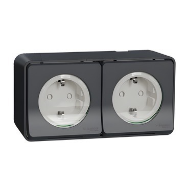SCHN MUR36029 Mureva Styl - Kompletní zásuvka dvojitá 16A Schuko, clonky, bezšroubová, IP55, povrcho