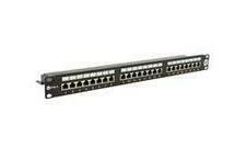 Patch panel WIREX WPP-5-S-24-1-BL, 19", CAT5E, STP, 24x RJ45, 1U, vyvazovací lišta, černý