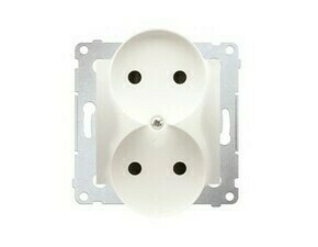 Zásuvka SIMON DG2MZ.01/41, 2 násobná (přístroj s krytem), bez uzemnění, se clonkami, krémová