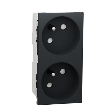 SCHN NU306954 Unica - Zásuvka dvojitá 45o 250V/16A 2x2P+E, clonky, bezšroubová, Antracit